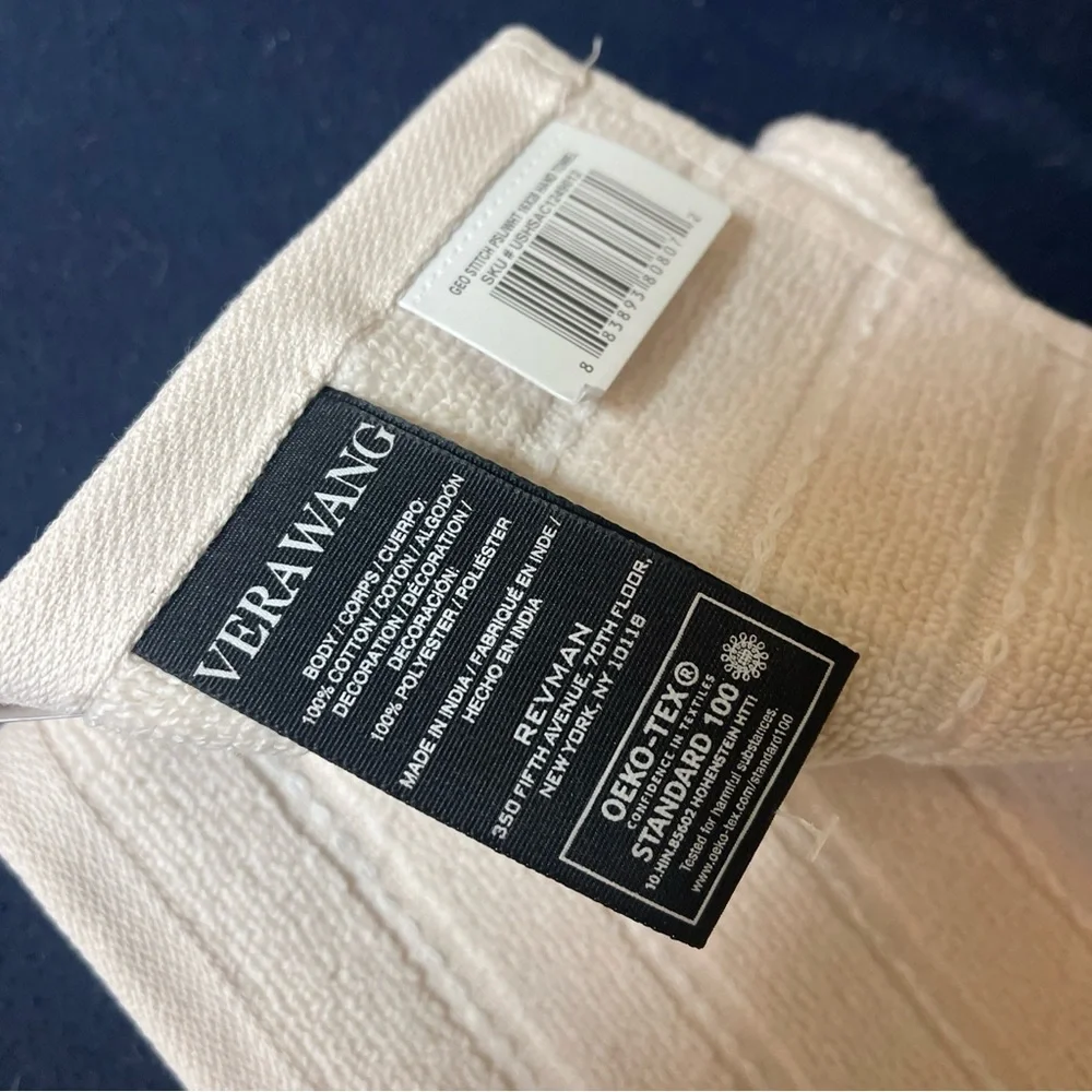 Vera Wang Geo Stitch Hand Towel Cotton Pink Salt White Color OEKO-TEX Standard